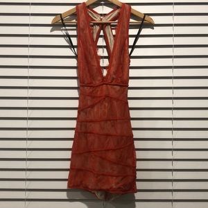 Bebe XS Rust Low Plunge Mini Dress